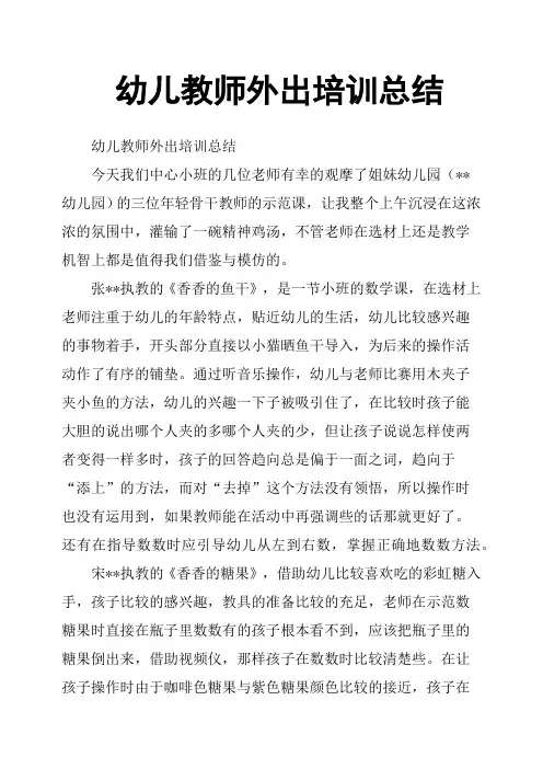 幼儿教师外出培训总结