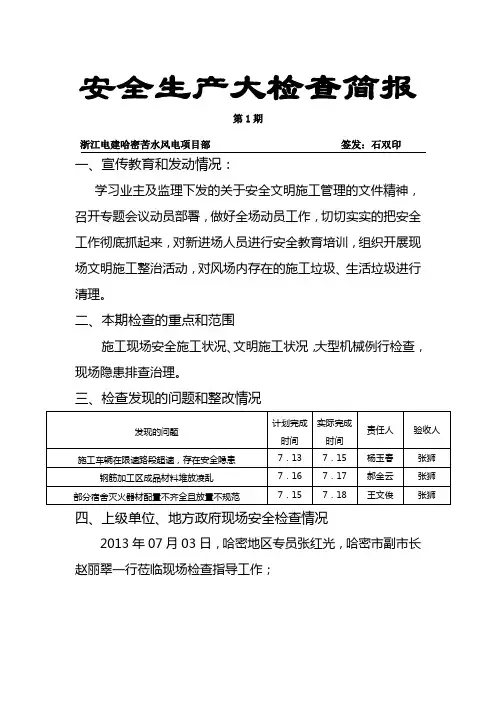 安全生产大检查简报第1期