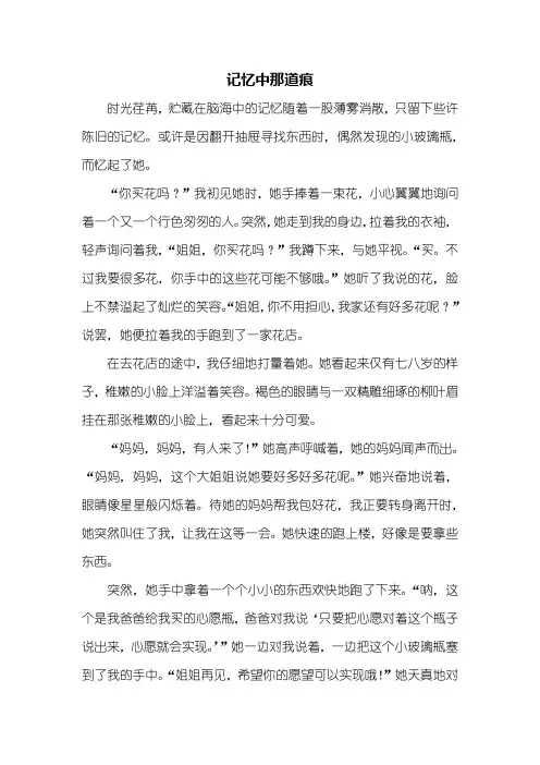 初二作文：记忆中那道痕作文600字