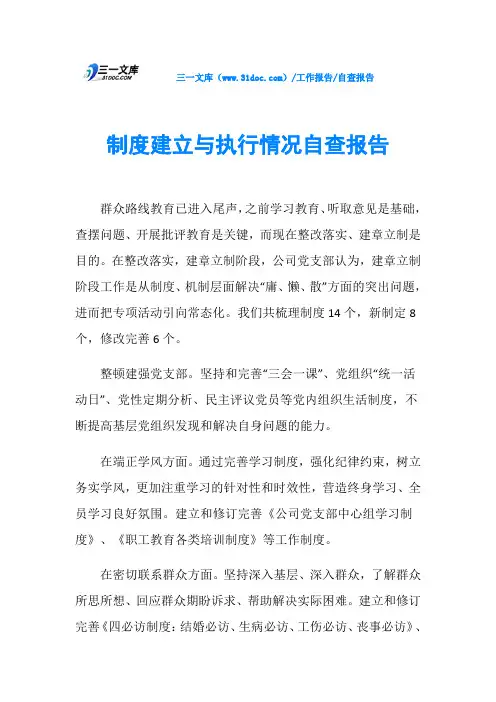 制度建立与执行情况自查报告