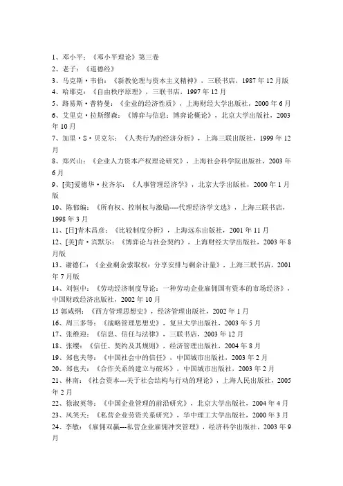 人力资源管理专业研究生的推荐书目