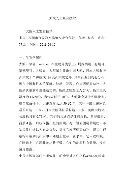 大鲵人工繁育技术