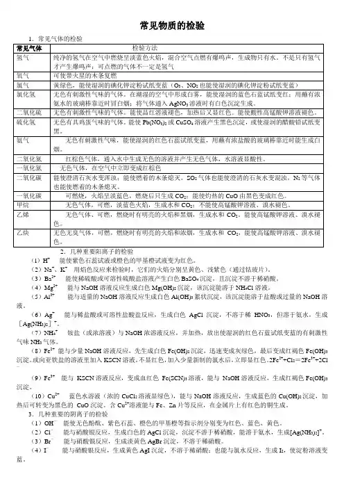物质的检验和除杂知识点总结