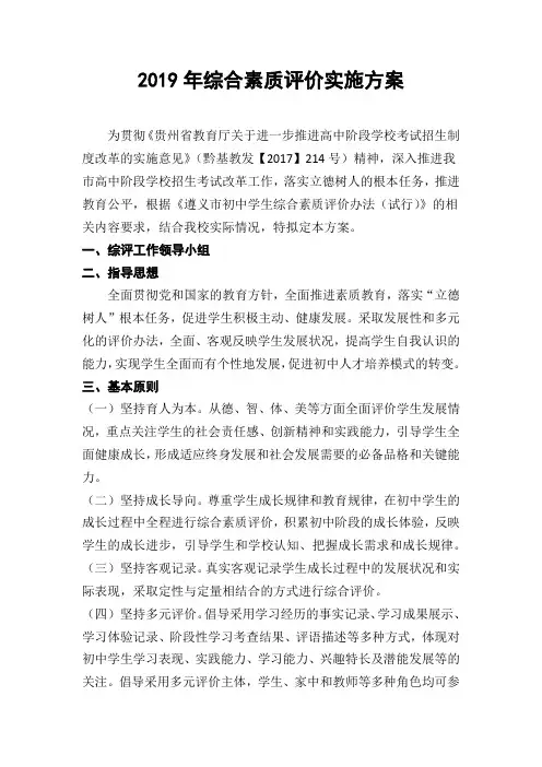 综合素质评价实施方案