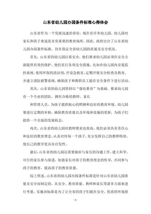 山东省幼儿园办园条件标准心得体会