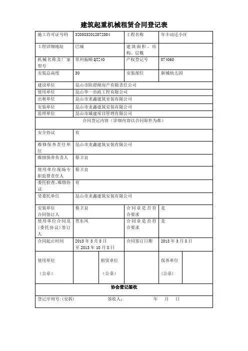 租赁合同登记表