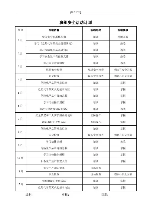 班组安全活动计划