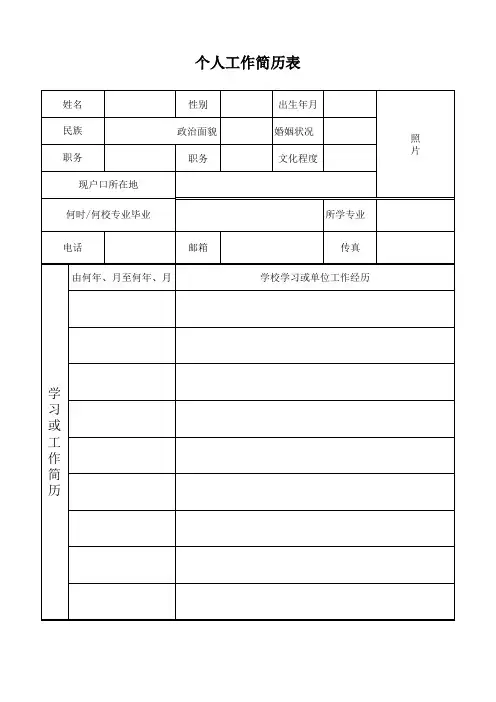 个人学习、工作简历表