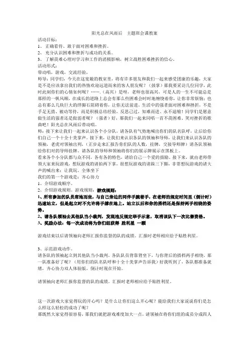 阳光总在风雨后  主题班会课教案