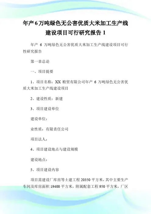年产6万吨绿色无公害优质大米加工生产线建设项目可行研究报告1.doc