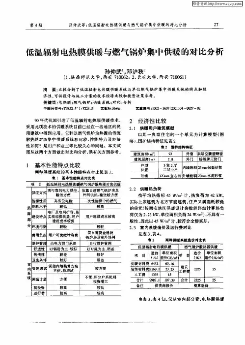 低温辐射电热膜供暖与燃气锅炉集中供暖的对比分析