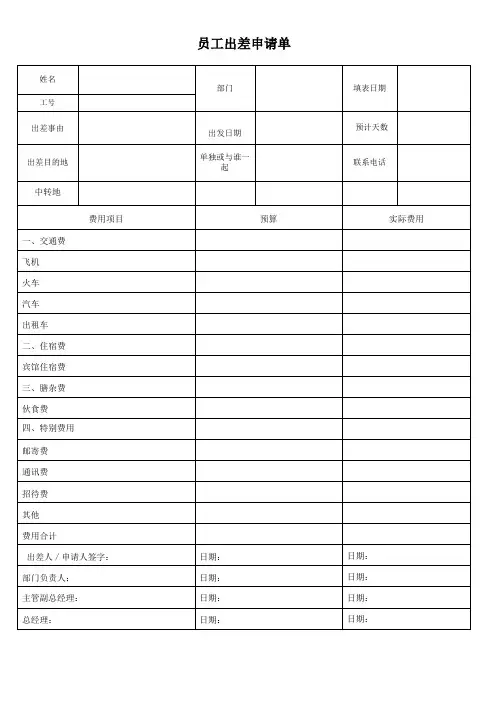 员工出差申请单