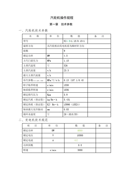 汽轮机操作规程