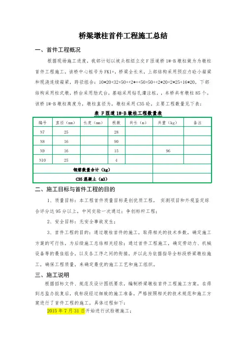 桥梁墩柱首件工程施工总结