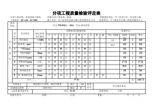水泥混凝土路面评定表1