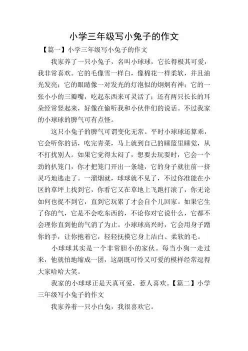 小学三年级写小兔子的作文