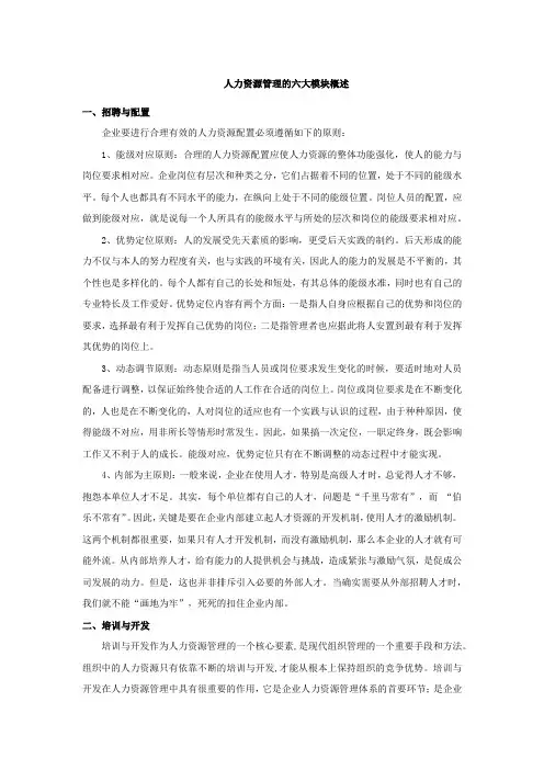 人力资源管理的六大模块概述知识讲解