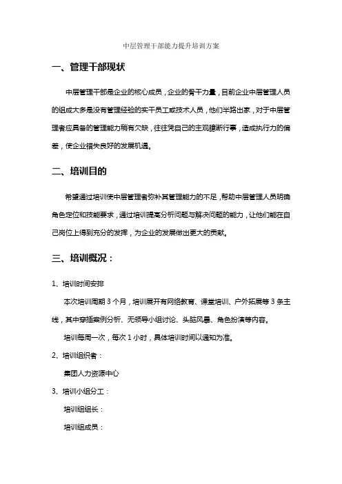 中层管理干部能力提升培训方案 2