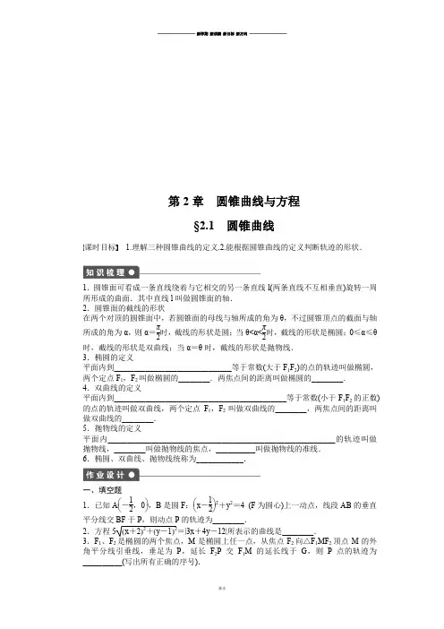 苏教版高中数学选修2-1第2章 圆锥曲线与方程.docx