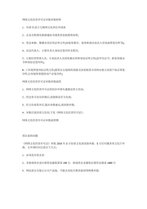 网络文化经营许可证审批审批材料