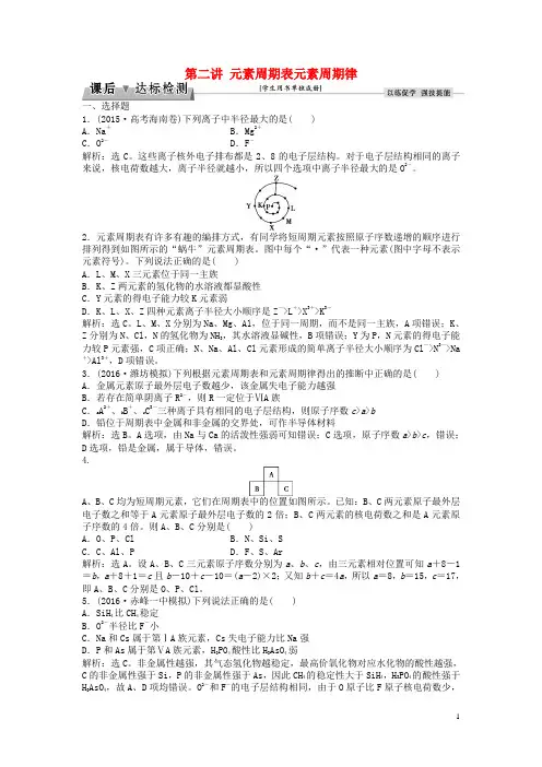 优化方案2017版高考化学大一轮复习第五章物质结构元素周期律第二讲元素周期表元素周期律课后达标检测