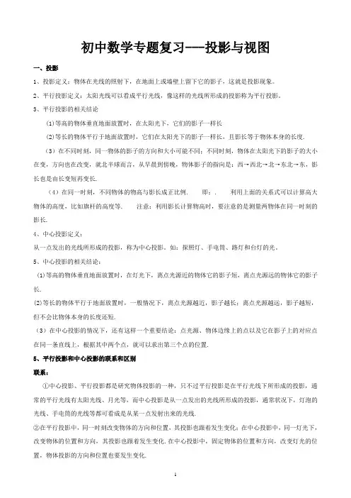 A4初中数学专题复习---投影与视图