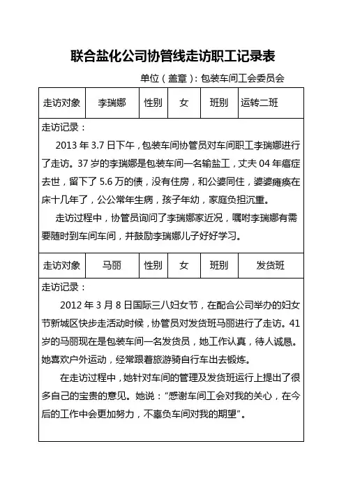 走访职工记录表