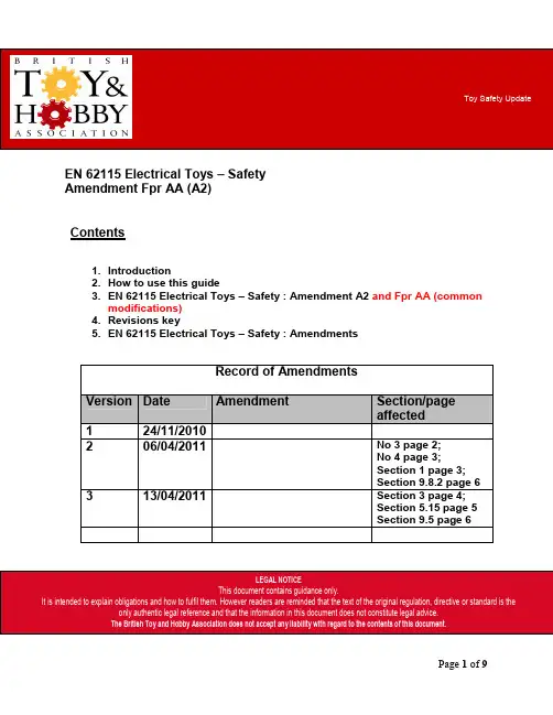 New EN 62115 Electrical Toy Safety Fpr AA was A2 April 2011 V3