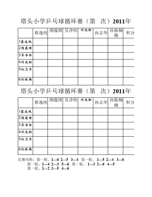 乒乓球比赛循环比赛表格