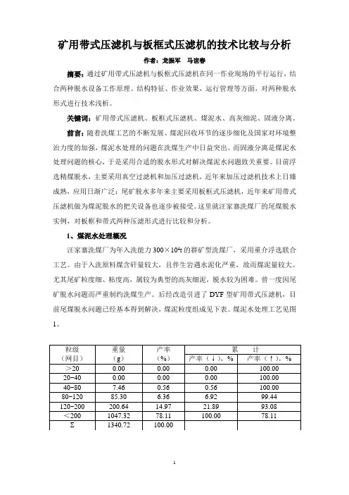 带式压滤机与板框压滤机的技术对比