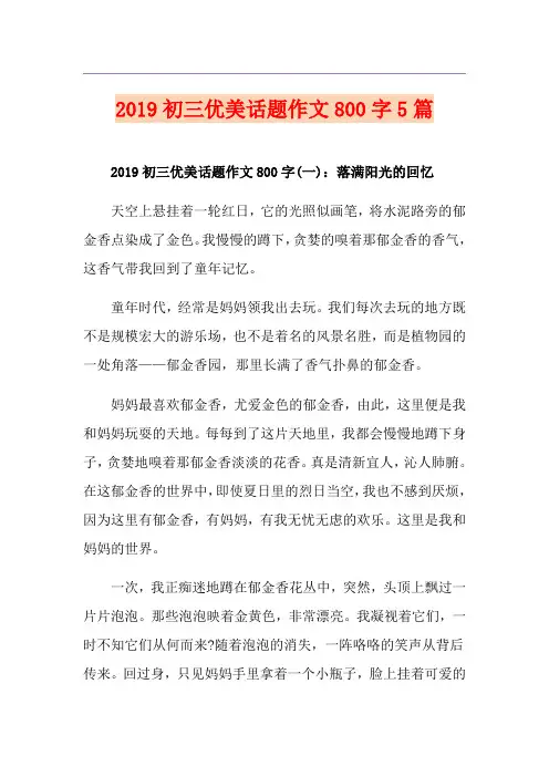 初三优美话题作文800字5篇