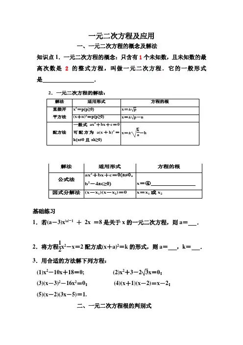 初中数学九年级下册一元二次方程及应用