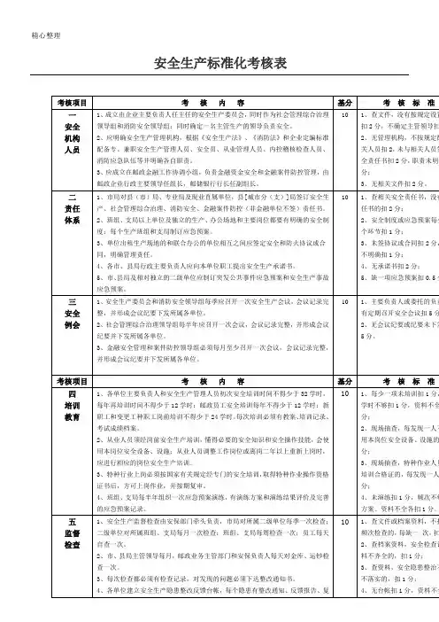 安全生产标准化考核表格模板