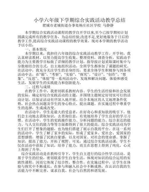 小学六年级下学期综合实践活动教学总结