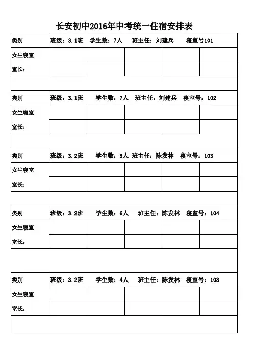 2016飞龙高中寝室安排