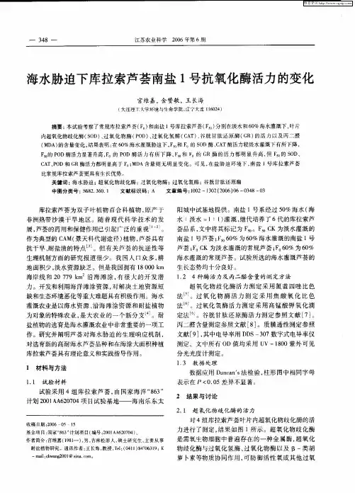 海水胁迫下库拉索芦荟南盐1号抗氧化酶活力的变化