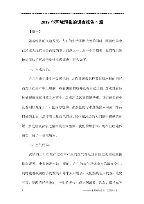 2019年环境污染的调查报告4篇
