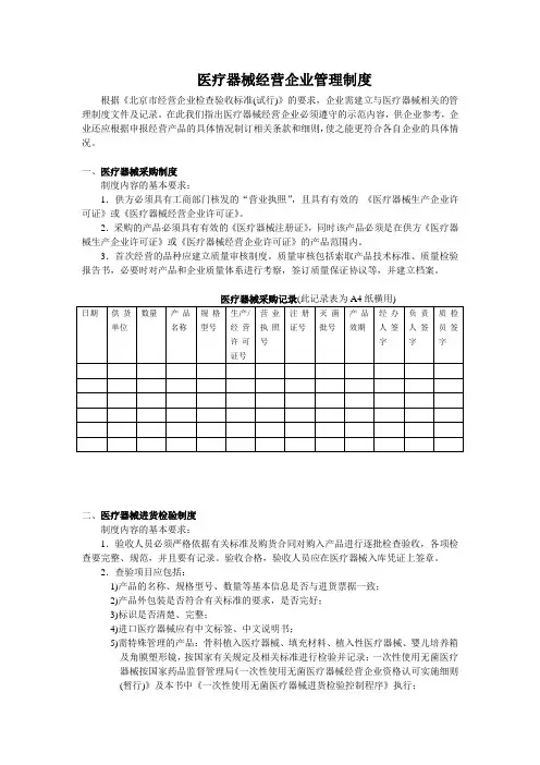 医疗器械经营企业管理制度