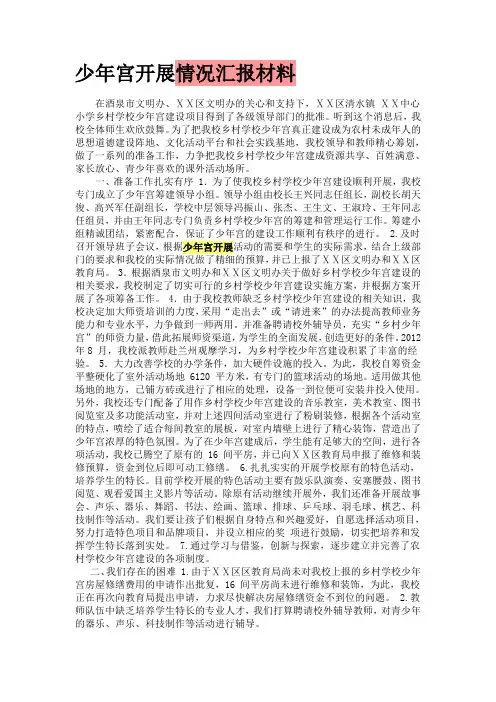 少年宫开展情况汇报材料