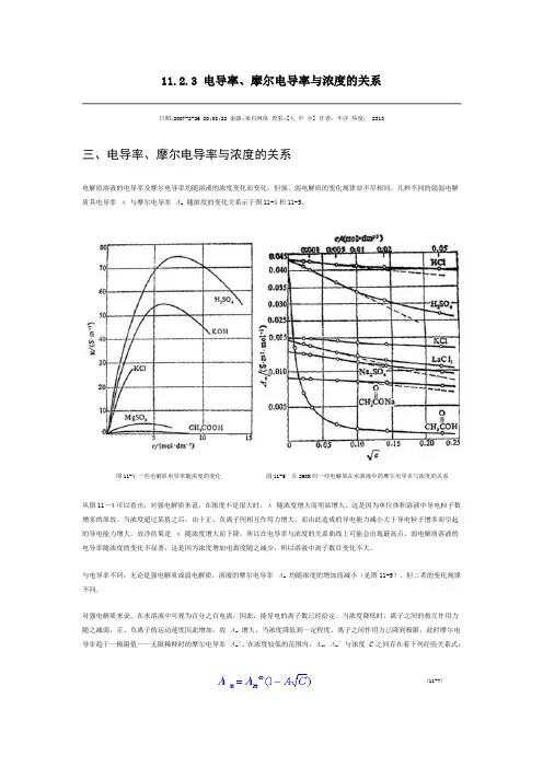 电导率、摩尔电导率与浓度的关系