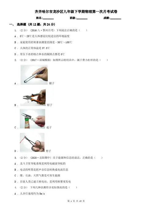 齐齐哈尔市龙沙区九年级下学期物理第一次月考试卷