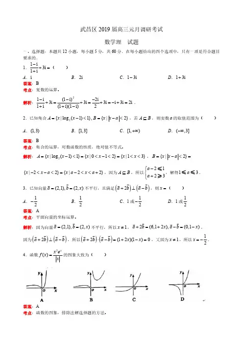 湖北省武汉市武昌区2019届高三元月调研考试数学理试题(解析版)