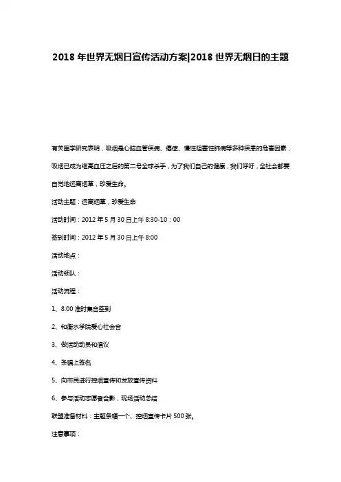 2018年世界无烟日宣传活动方案-2018世界无烟日的主题