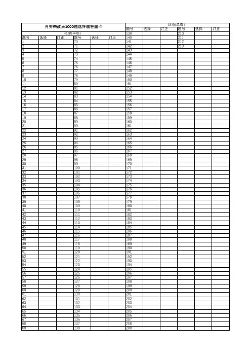 肖秀荣政治1000题2020版选择题答题卡