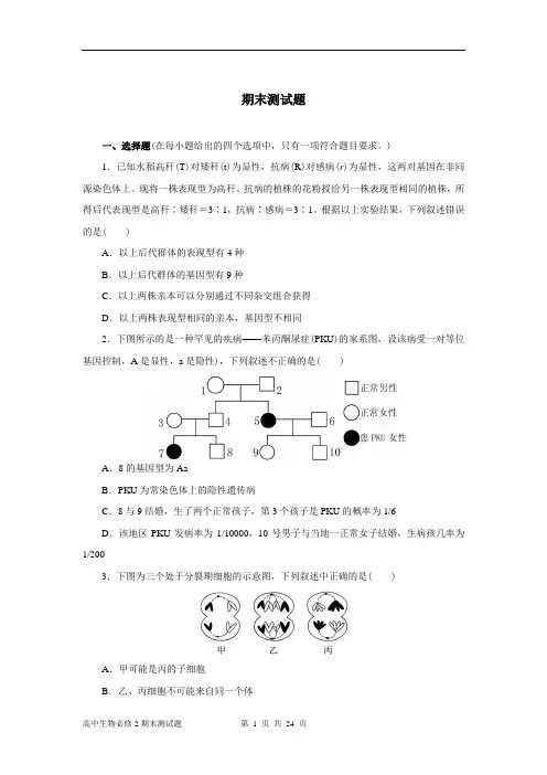 高中生物必修2三套综合试题集锦