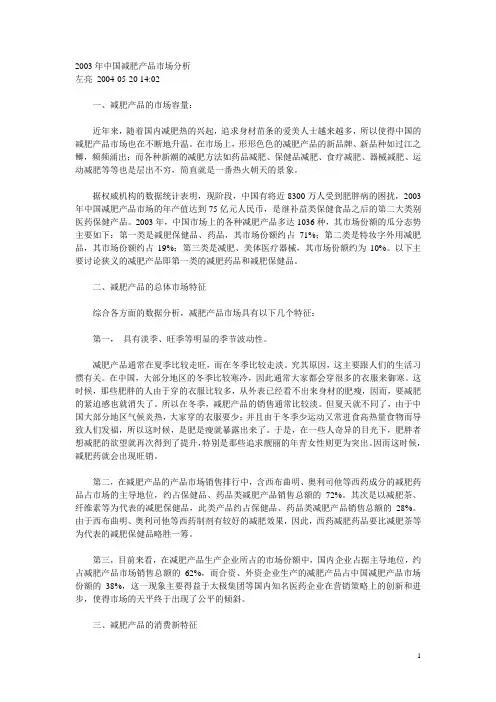 中国减肥产品市场分析