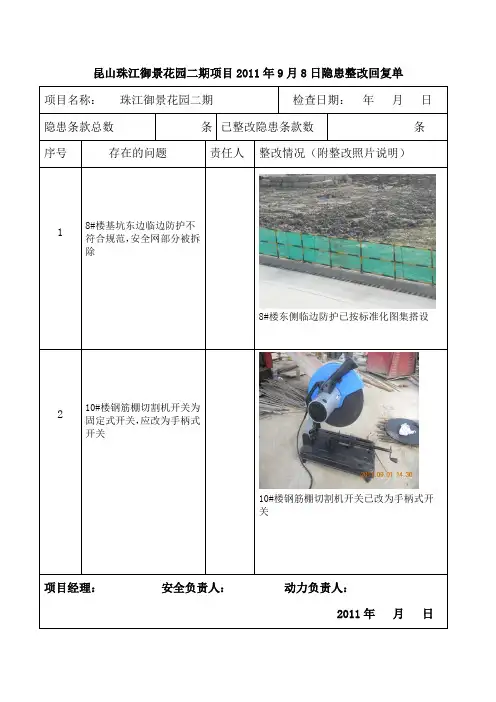 公司隐患整改回复单样板