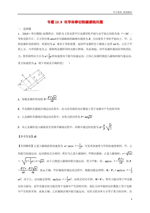 「精品」高考物理一轮复习 专题10.9 双导体棒切割磁感线问题千题精练