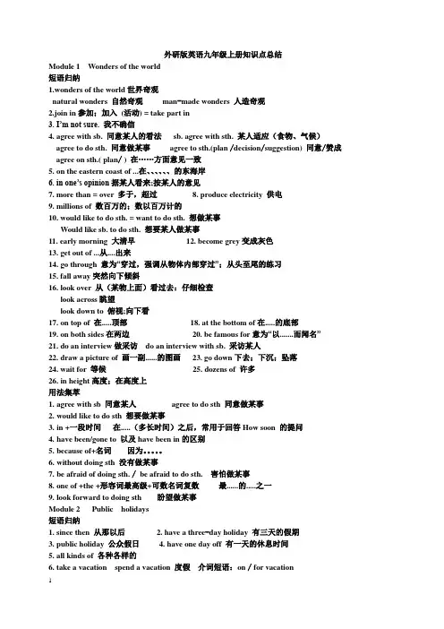 外研版英语九年级上册知识点总结