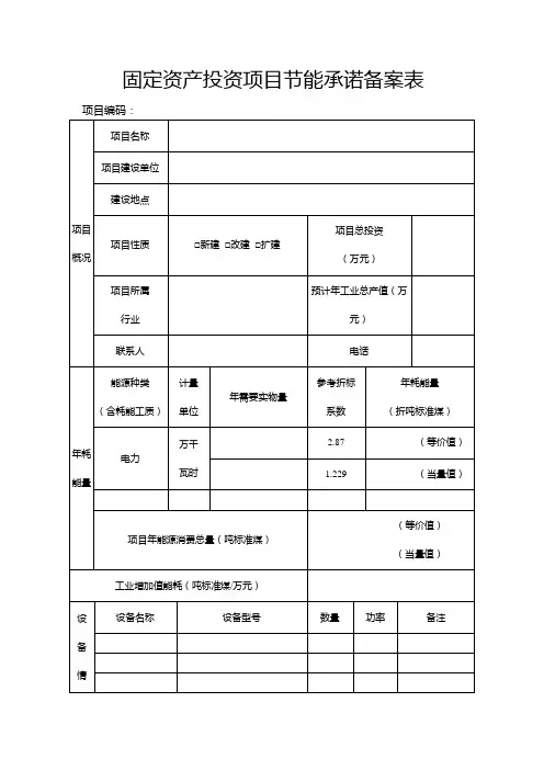 固定资产投资项目节能承诺备案表